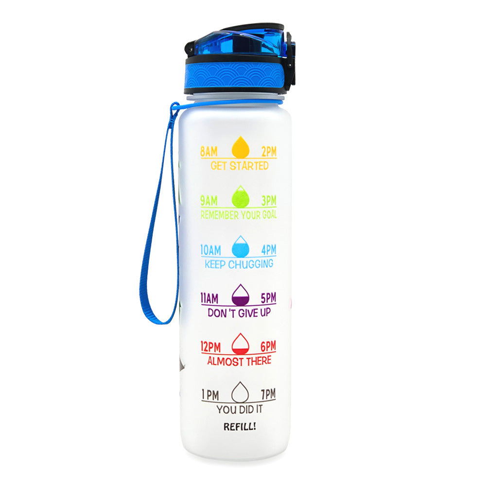 Borraccia Motivazionale 1L in Tritan con Indicatore Orario – Tappo a Scatto, Antiperdita, Ideale per Sport e Fitness