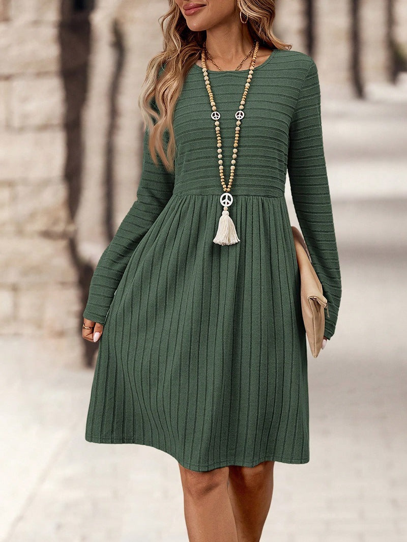 Abito Casual a Maniche Lunghe con Scollo Tondo e Colore Uni