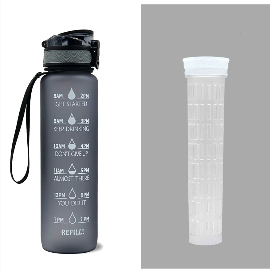 Borraccia Motivazionale 1L in Tritan con Indicatore Orario – Tappo a Scatto, Antiperdita, Ideale per Sport e Fitness