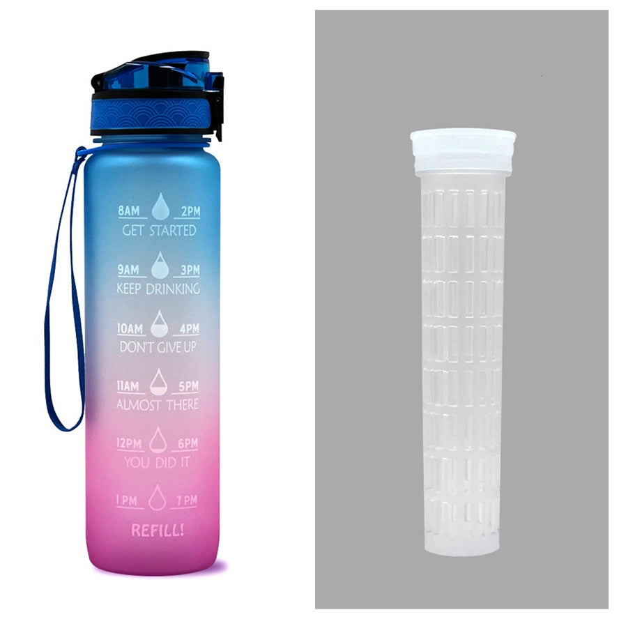 Borraccia Motivazionale 1L in Tritan con Indicatore Orario – Tappo a Scatto, Antiperdita, Ideale per Sport e Fitness