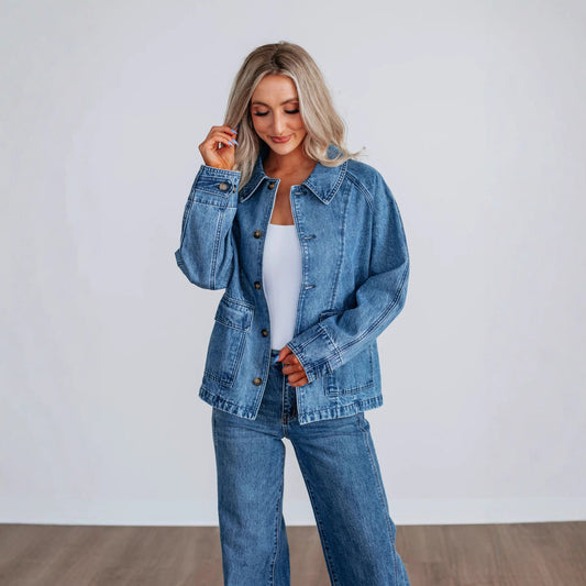 Giacca Donna in Denim – Maniche Lunghe, Doppiopetto Stile Fashion