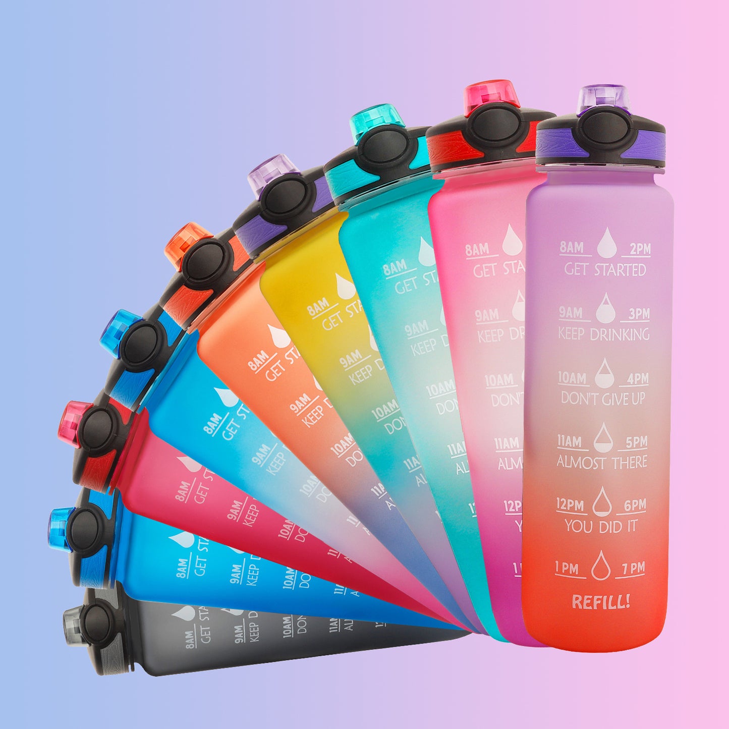 Borraccia Motivazionale 1L in Tritan con Indicatore Orario – Tappo a Scatto, Antiperdita, Ideale per Sport e Fitness