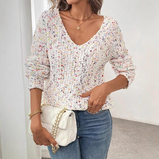 Maglione Donna Stile Oversize con Scollo a V e Maniche Lunghe