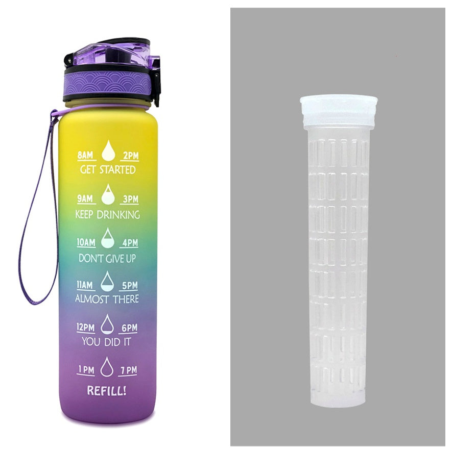 Borraccia Motivazionale 1L in Tritan con Indicatore Orario – Tappo a Scatto, Antiperdita, Ideale per Sport e Fitness