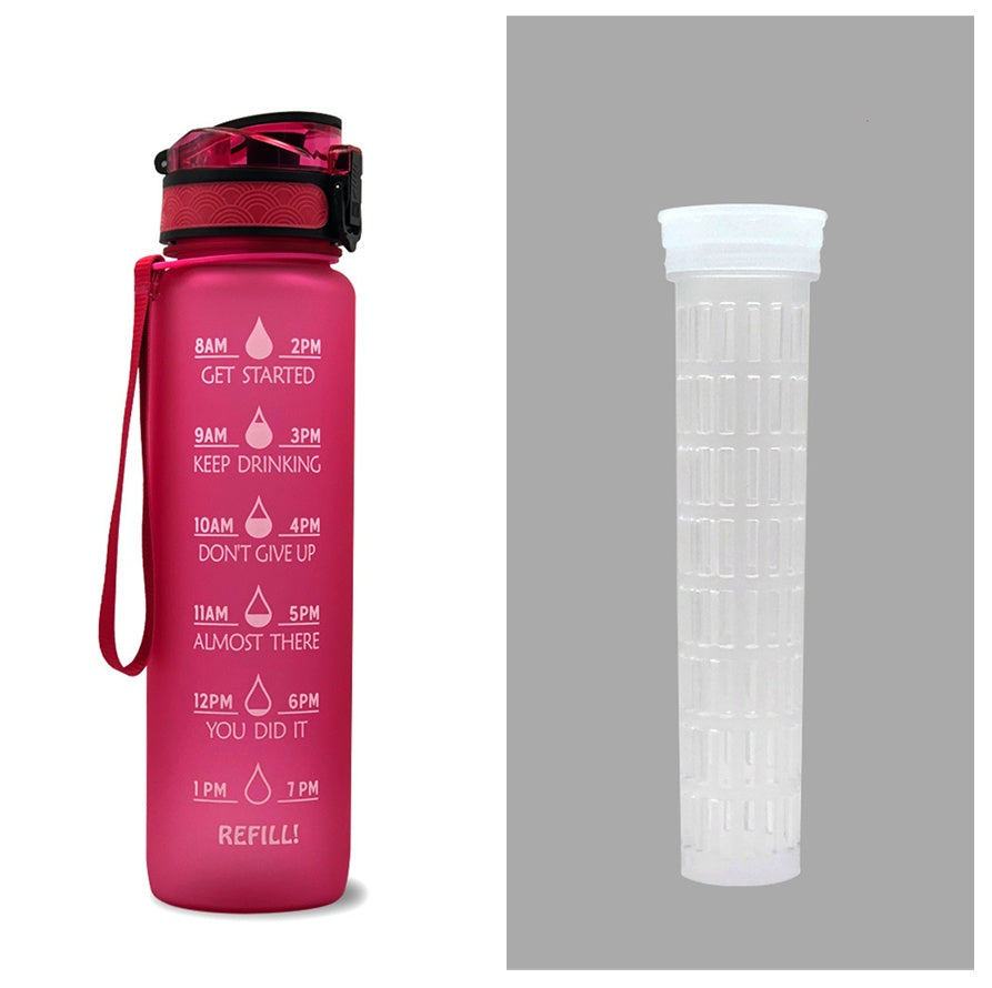 Borraccia Motivazionale 1L in Tritan con Indicatore Orario – Tappo a Scatto, Antiperdita, Ideale per Sport e Fitness