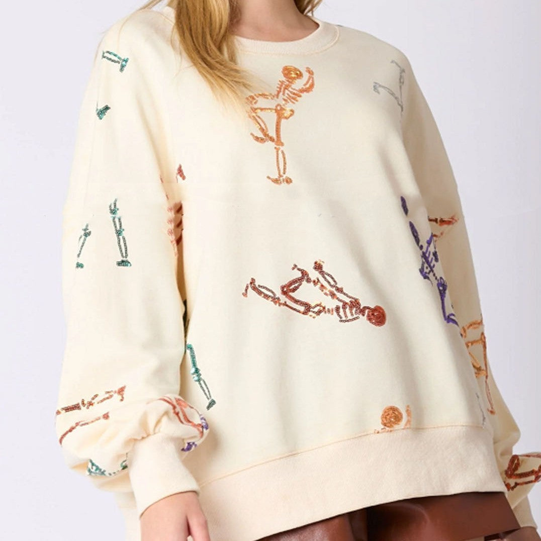 Maglione Donna Halloween con Teschio Paillettato – Vestibilità Ampia