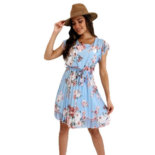 Abito plissettato con maniche fluttuanti europeo e americano, abbigliamento femminile