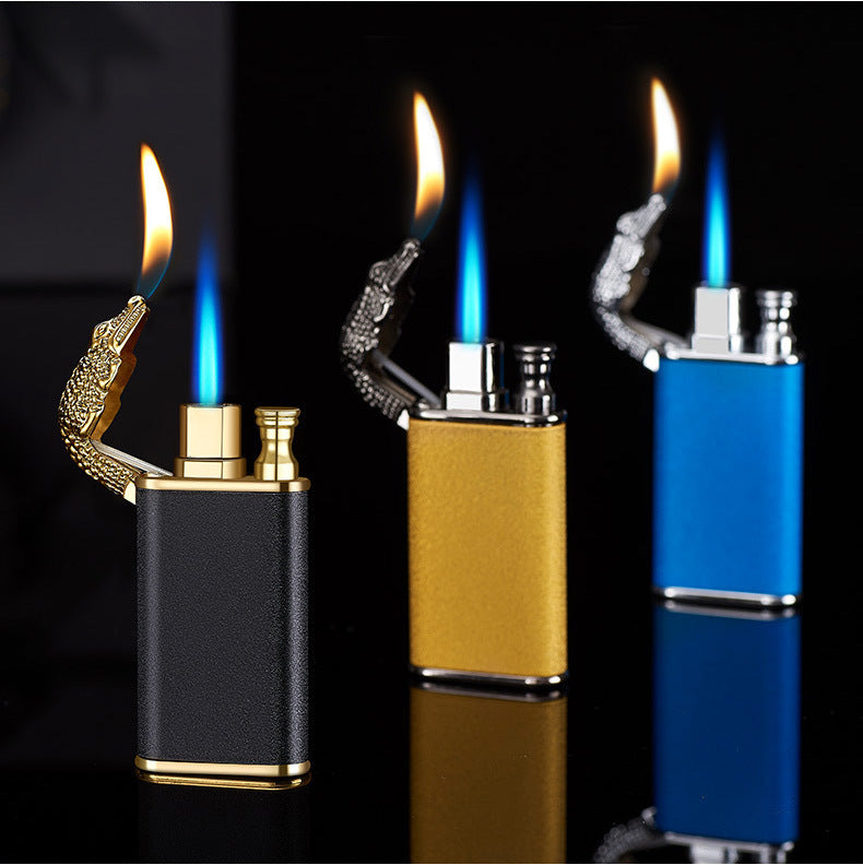 Accendino Antivento Doppia Fiamma in Metallo – Design Creativo Delfino, Drago e Tigre | Ricaricabile e Portatile