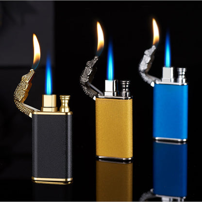 Accendino Antivento Doppia Fiamma in Metallo – Design Creativo Delfino, Drago e Tigre | Ricaricabile e Portatile