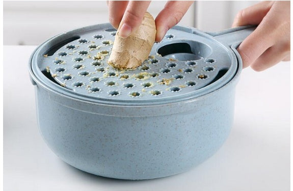 Mandolina 8 in 1 Multifunzione – Affettaverdure, Grattugia, Pela Patate, Tagliaverdure con Cestello Scolapasta