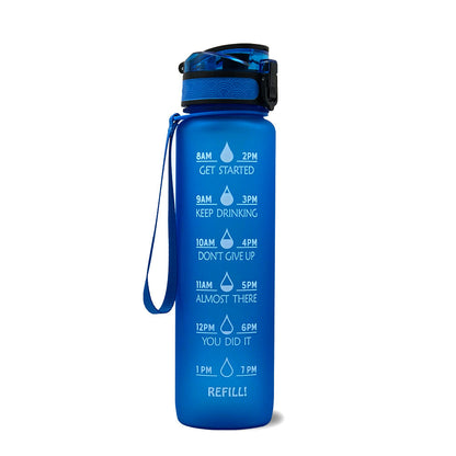 Borraccia Motivazionale 1L in Tritan con Indicatore Orario – Tappo a Scatto, Antiperdita, Ideale per Sport e Fitness