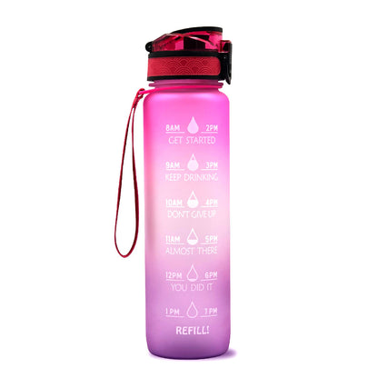 Borraccia Motivazionale 1L in Tritan con Indicatore Orario – Tappo a Scatto, Antiperdita, Ideale per Sport e Fitness