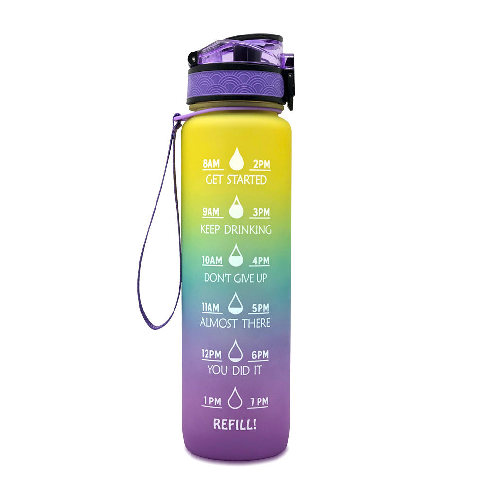Borraccia Motivazionale 1L in Tritan con Indicatore Orario – Tappo a Scatto, Antiperdita, Ideale per Sport e Fitness