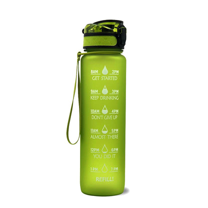 Borraccia Motivazionale 1L in Tritan con Indicatore Orario – Tappo a Scatto, Antiperdita, Ideale per Sport e Fitness