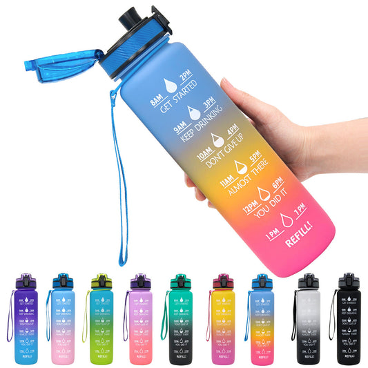 Borraccia Motivazionale 1L in Tritan con Indicatore Orario – Tappo a Scatto, Antiperdita, Ideale per Sport e Fitness