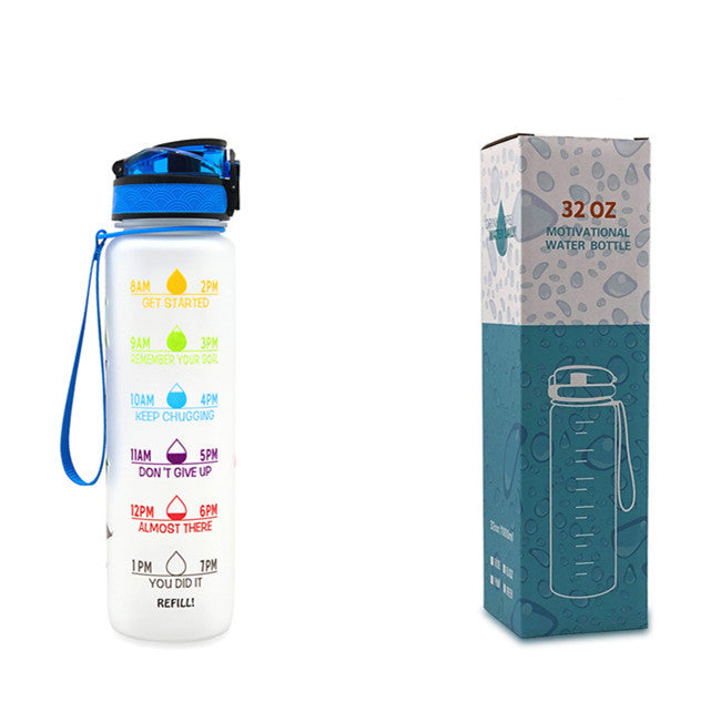 Borraccia Motivazionale 1L in Tritan con Indicatore Orario – Tappo a Scatto, Antiperdita, Ideale per Sport e Fitness