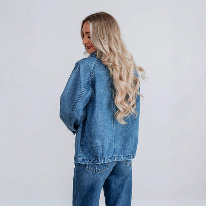Giacca Donna in Denim – Maniche Lunghe, Doppiopetto Stile Fashion