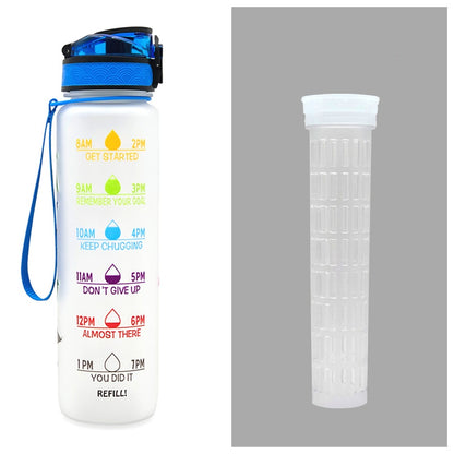 Borraccia Motivazionale 1L in Tritan con Indicatore Orario – Tappo a Scatto, Antiperdita, Ideale per Sport e Fitness