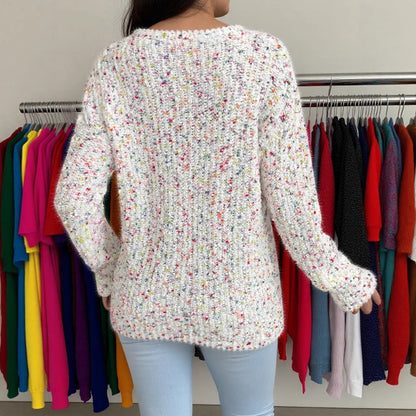 Maglione Donna Stile Oversize con Scollo a V e Maniche Lunghe