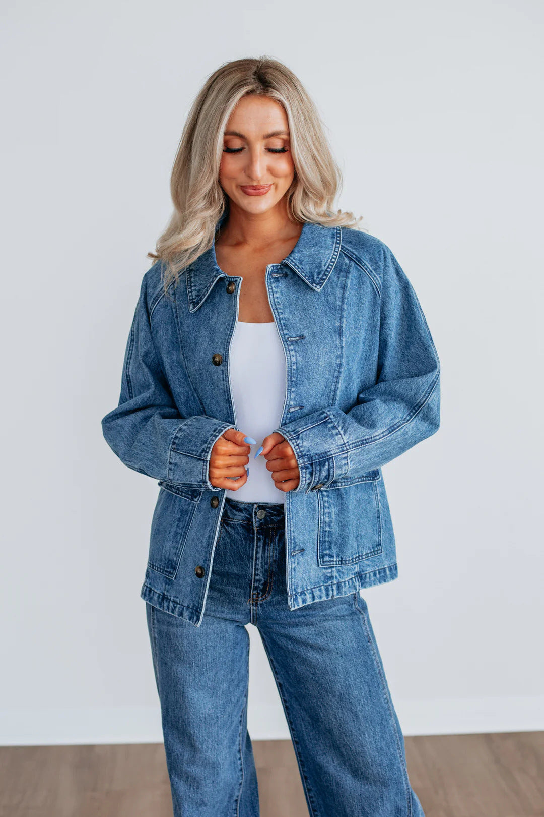 Giacca Donna in Denim – Maniche Lunghe, Doppiopetto Stile Fashion