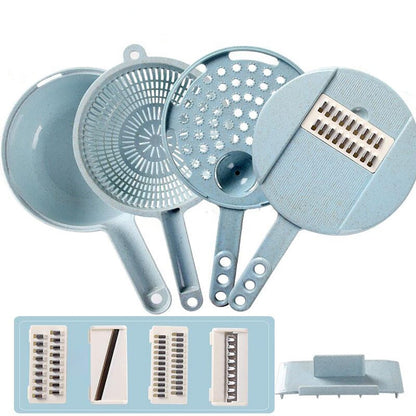 Mandolina 8 in 1 Multifunzione – Affettaverdure, Grattugia, Pela Patate, Tagliaverdure con Cestello Scolapasta