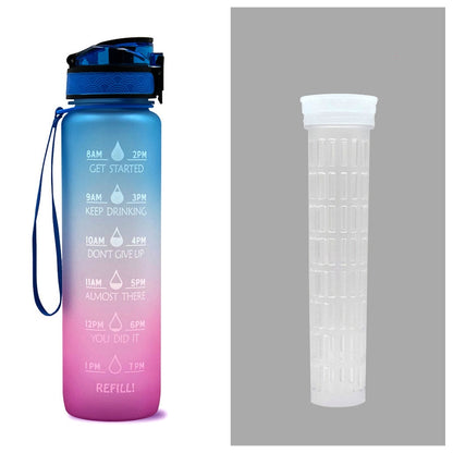 Borraccia Motivazionale 1L in Tritan con Indicatore Orario – Tappo a Scatto, Antiperdita, Ideale per Sport e Fitness