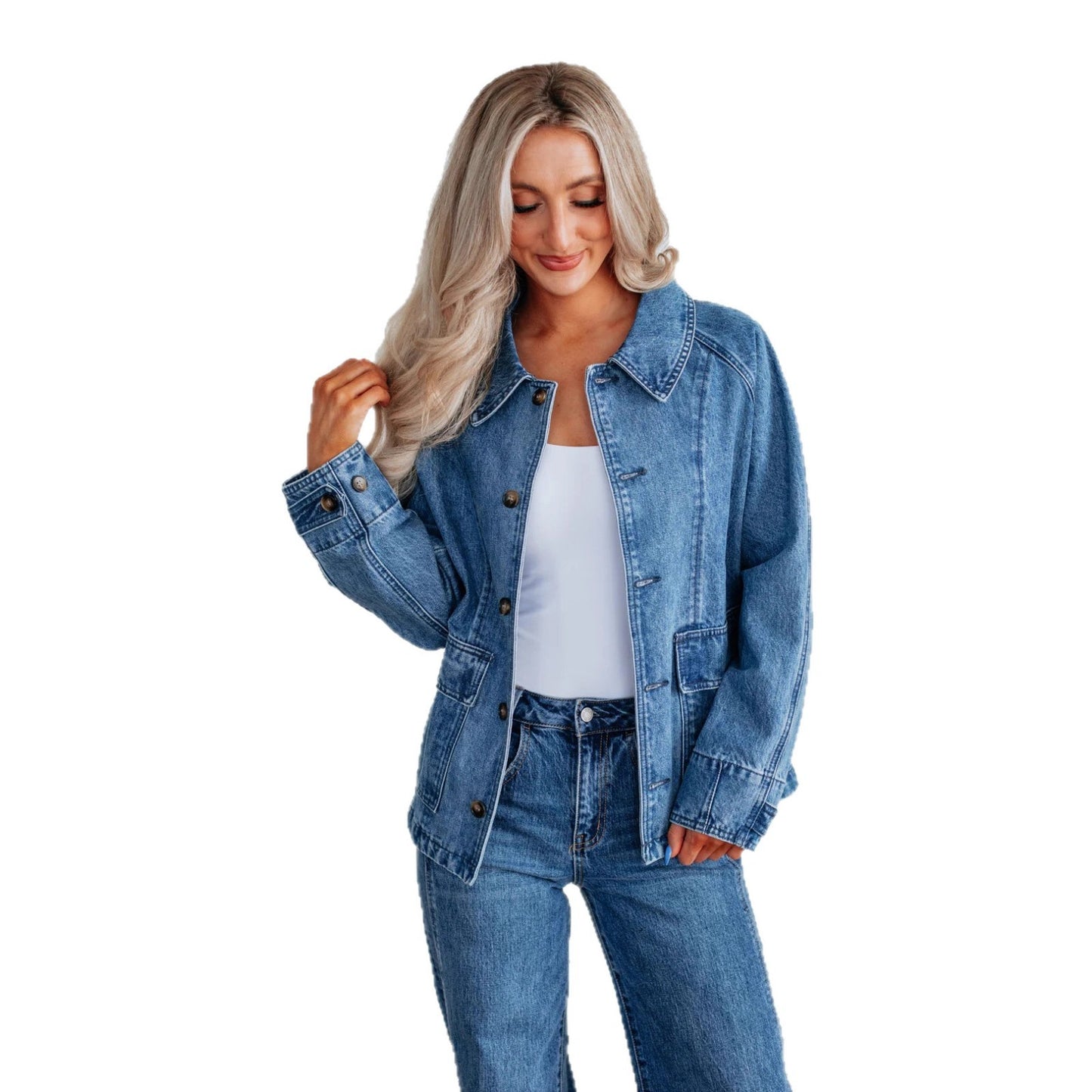 Giacca Donna in Denim – Maniche Lunghe, Doppiopetto Stile Fashion