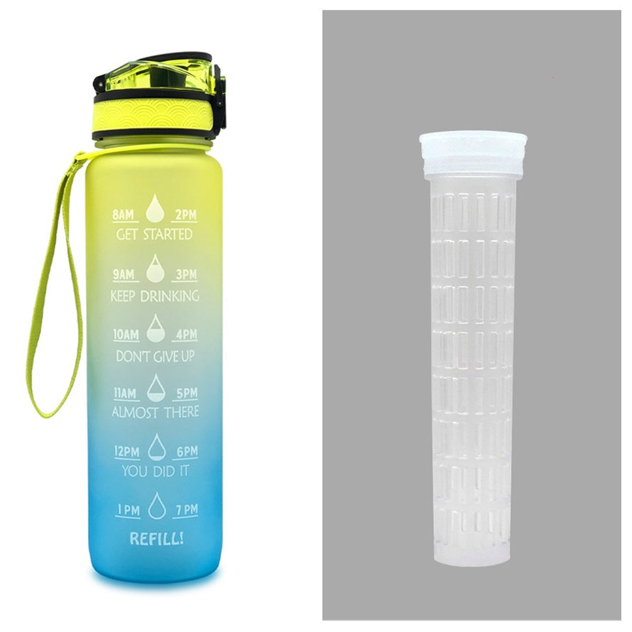 Borraccia Motivazionale 1L in Tritan con Indicatore Orario – Tappo a Scatto, Antiperdita, Ideale per Sport e Fitness