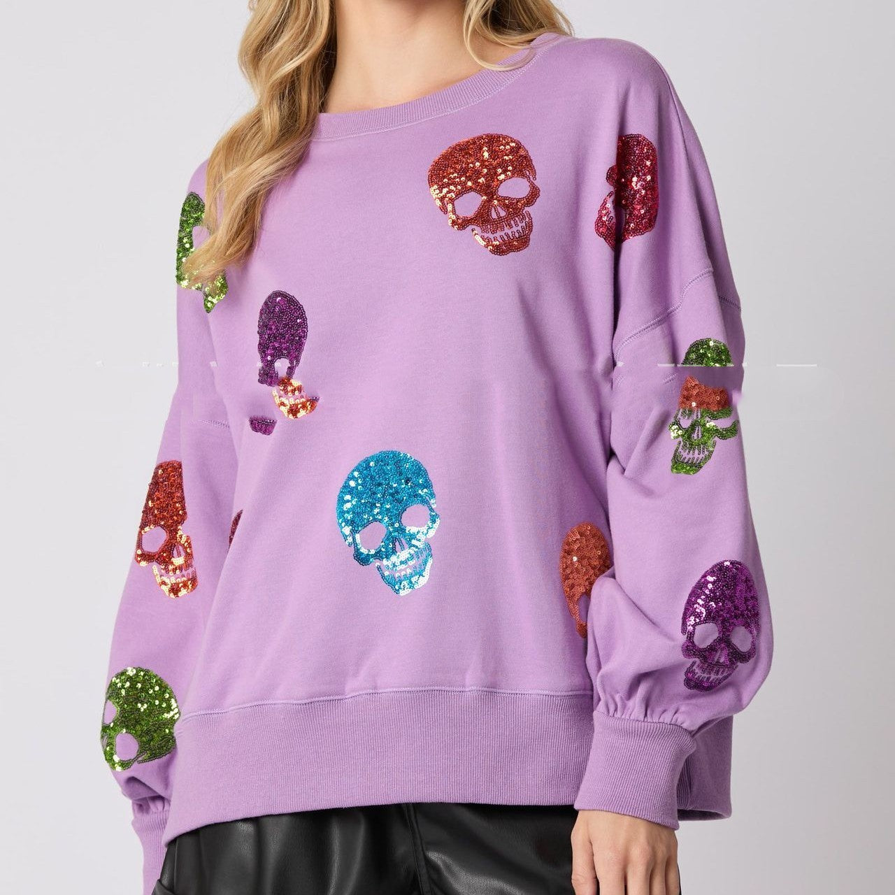 Maglione Donna Halloween con Teschio Paillettato – Vestibilità Ampia