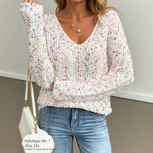 Maglione Donna Stile Oversize con Scollo a V e Maniche Lunghe