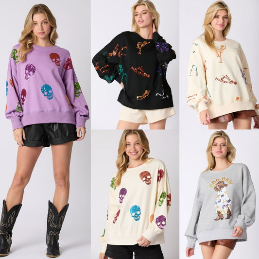 Maglione Donna Halloween con Teschio Paillettato – Vestibilità Ampia
