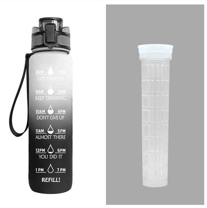 Borraccia Motivazionale 1L in Tritan con Indicatore Orario – Tappo a Scatto, Antiperdita, Ideale per Sport e Fitness