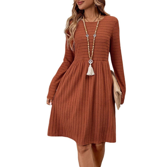 Abito Casual a Maniche Lunghe con Scollo Tondo e Colore Uni