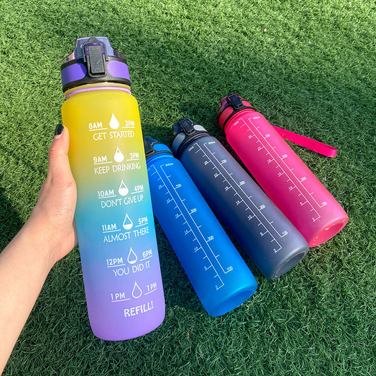 Borraccia Motivazionale 1L in Tritan con Indicatore Orario – Tappo a Scatto, Antiperdita, Ideale per Sport e Fitness
