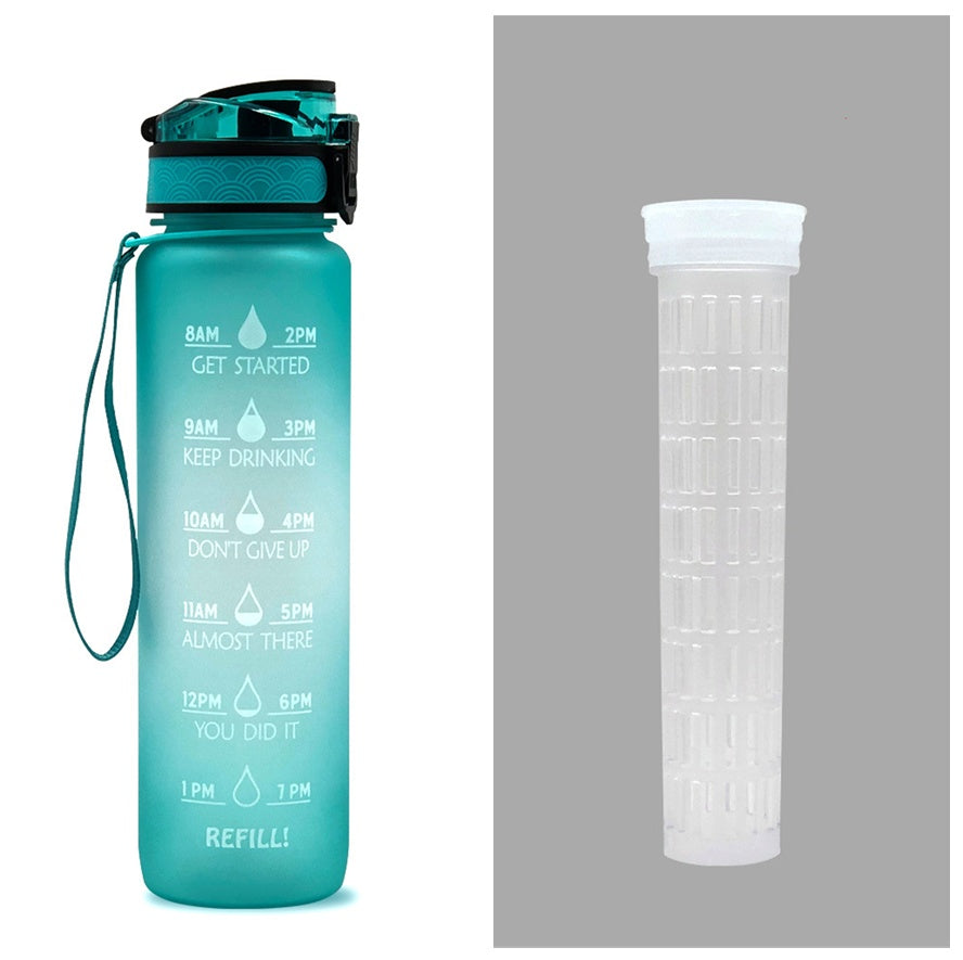 Borraccia Motivazionale 1L in Tritan con Indicatore Orario – Tappo a Scatto, Antiperdita, Ideale per Sport e Fitness