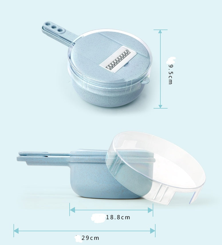 Mandolina 8 in 1 Multifunzione – Affettaverdure, Grattugia, Pela Patate, Tagliaverdure con Cestello Scolapasta