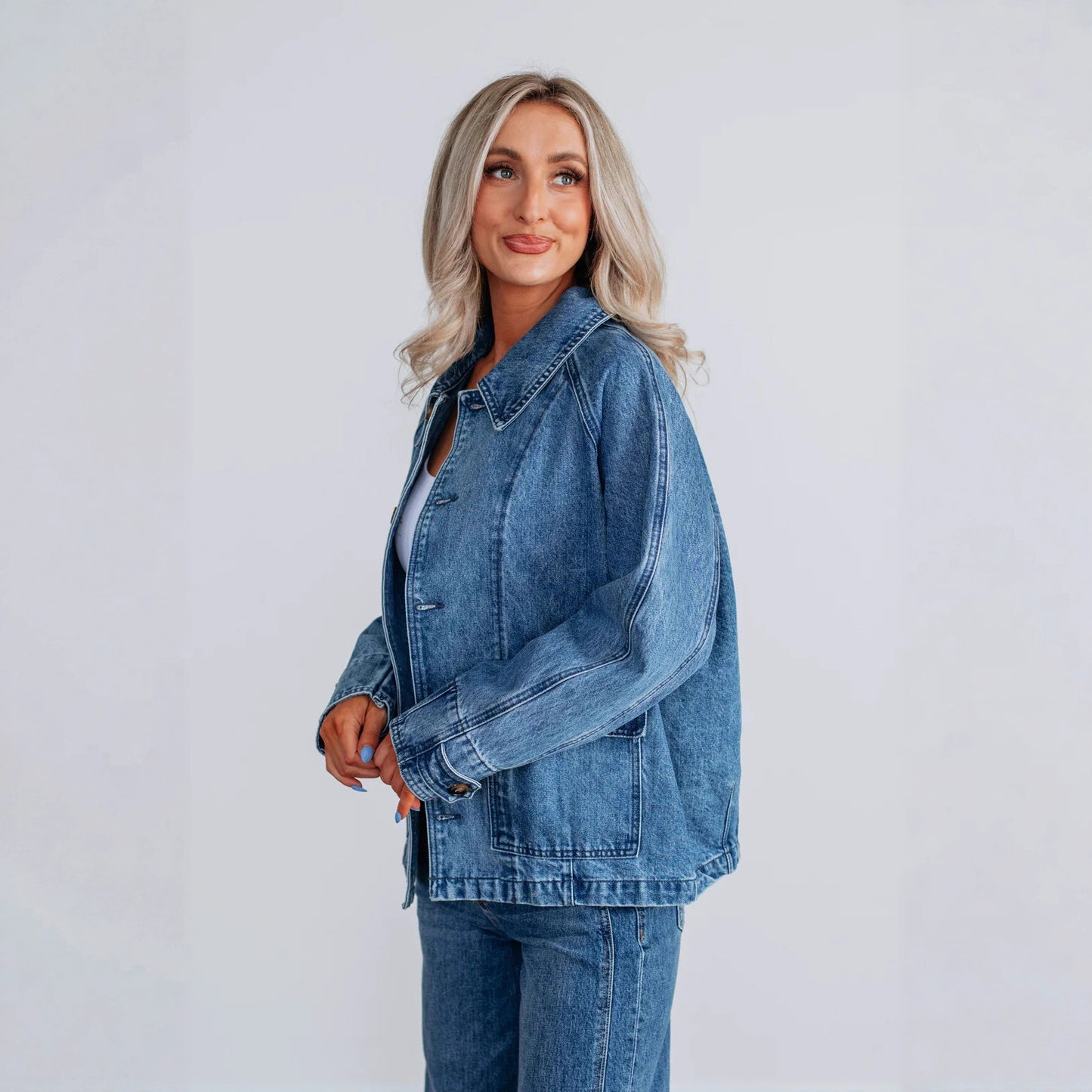 Giacca Donna in Denim – Maniche Lunghe, Doppiopetto Stile Fashion