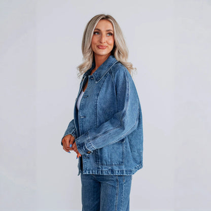 Giacca Donna in Denim – Maniche Lunghe, Doppiopetto Stile Fashion