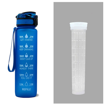 Borraccia Motivazionale 1L in Tritan con Indicatore Orario – Tappo a Scatto, Antiperdita, Ideale per Sport e Fitness