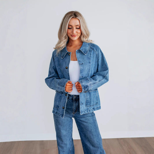 Giacca Donna in Denim – Maniche Lunghe, Doppiopetto Stile Fashion