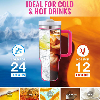 Tazza Termica 40 Oz con Manico e Cannuccia – Acciaio Inox, Spill-Proof, Isolata Sottovuoto, Perfetta per Caffè, Viaggi, Palestra e Ufficio