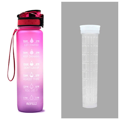 Borraccia Motivazionale 1L in Tritan con Indicatore Orario – Tappo a Scatto, Antiperdita, Ideale per Sport e Fitness