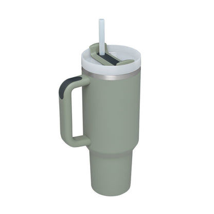 Tazza Termica 40 Oz con Manico e Cannuccia – Acciaio Inox, Spill-Proof, Isolata Sottovuoto, Perfetta per Caffè, Viaggi, Palestra e Ufficio