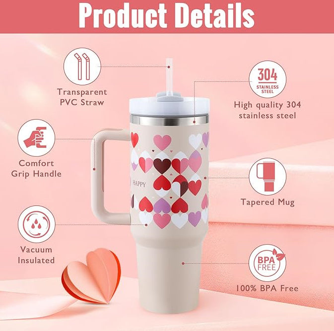Tazza Termica 40 Oz con Manico e Cannuccia – Acciaio Inox, Spill-Proof, Isolata Sottovuoto, Perfetta per Caffè, Viaggi, Palestra e Ufficio