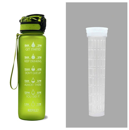 Borraccia Motivazionale 1L in Tritan con Indicatore Orario – Tappo a Scatto, Antiperdita, Ideale per Sport e Fitness