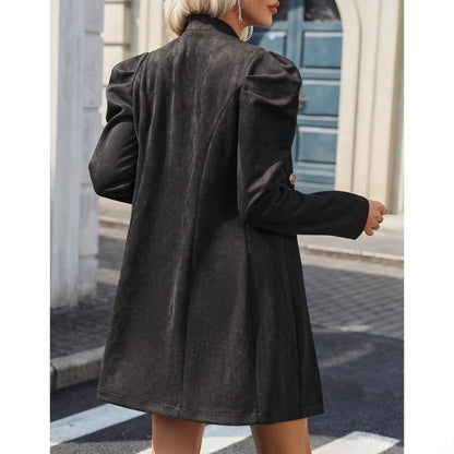 Cappotto Donna Elegante Doppiopetto in Suede – Vita Sagomata, Stile Commuting