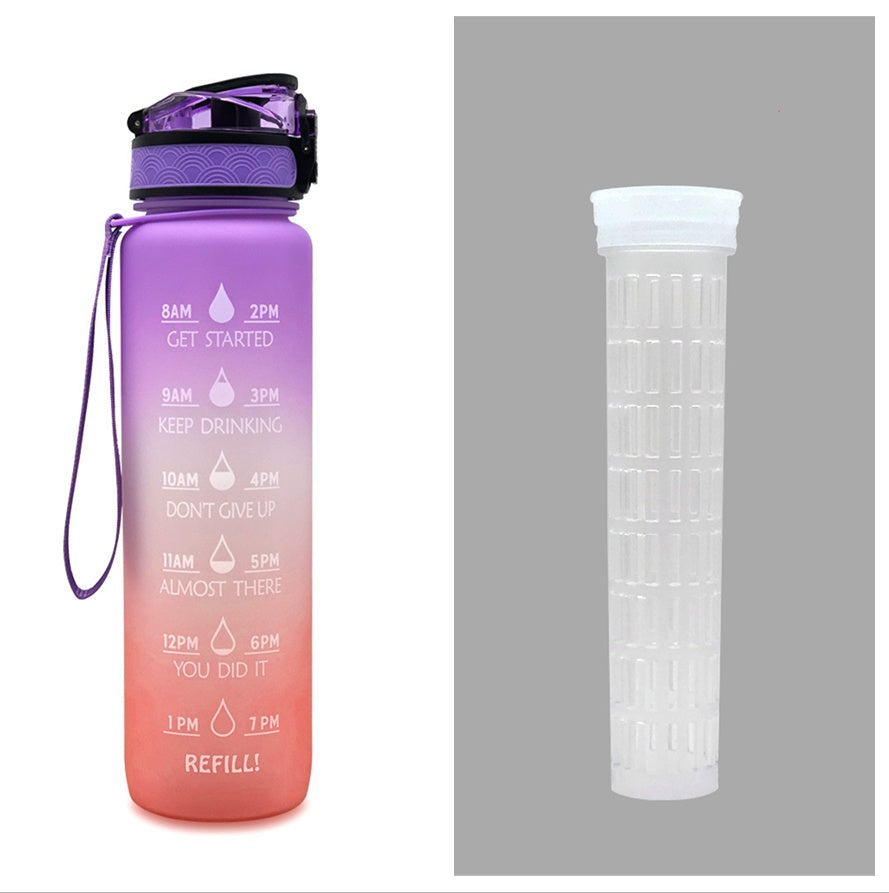 Borraccia Motivazionale 1L in Tritan con Indicatore Orario – Tappo a Scatto, Antiperdita, Ideale per Sport e Fitness